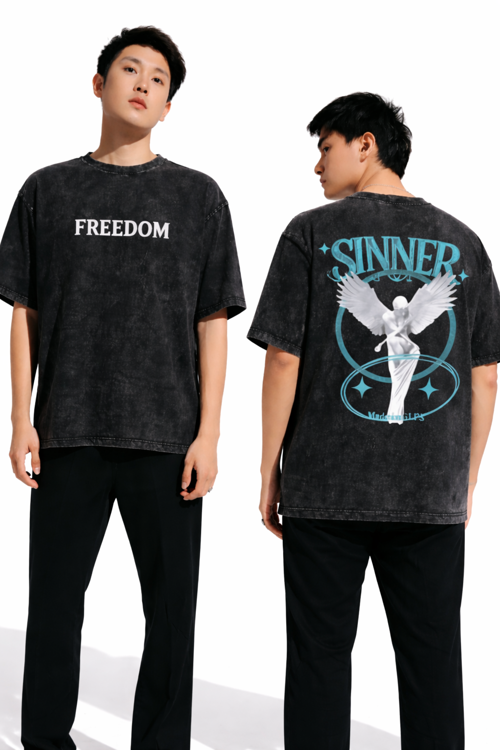 ACID WASH DROP SHOULDER ANGEL SLAY