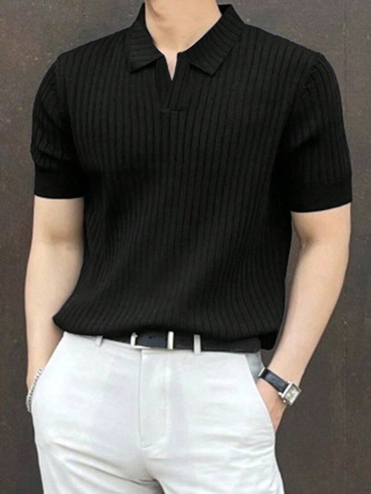 MEN's RIBBED KNIT POLO BLACK