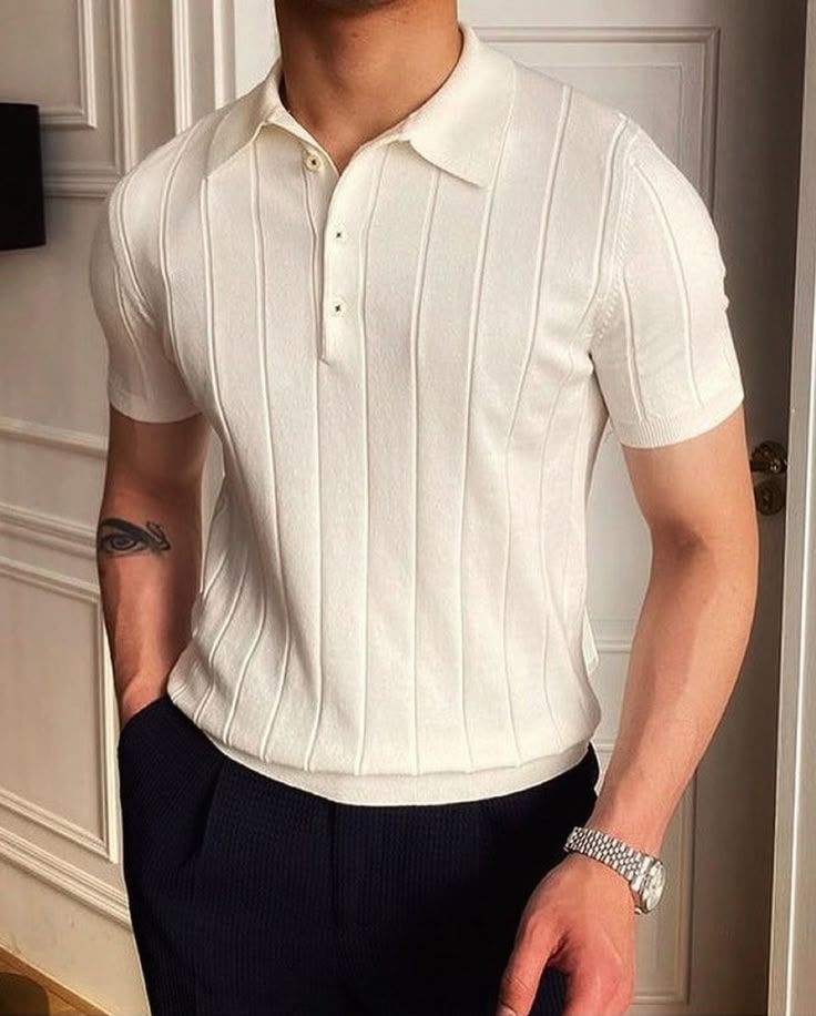 MEN's RIBBED KNIT POLO WHITE