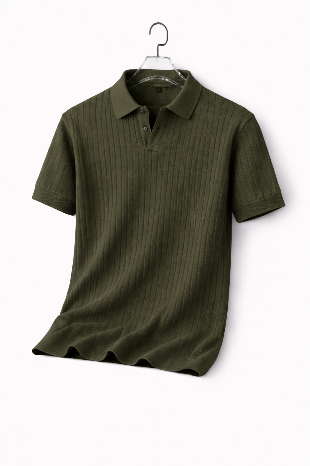MEN's RIBBED KNIT POLO OLIVE GREEN