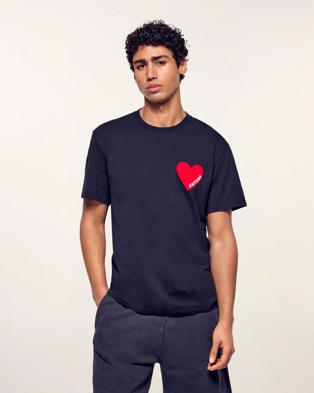 HEART ROUND NECK BLUE TEES