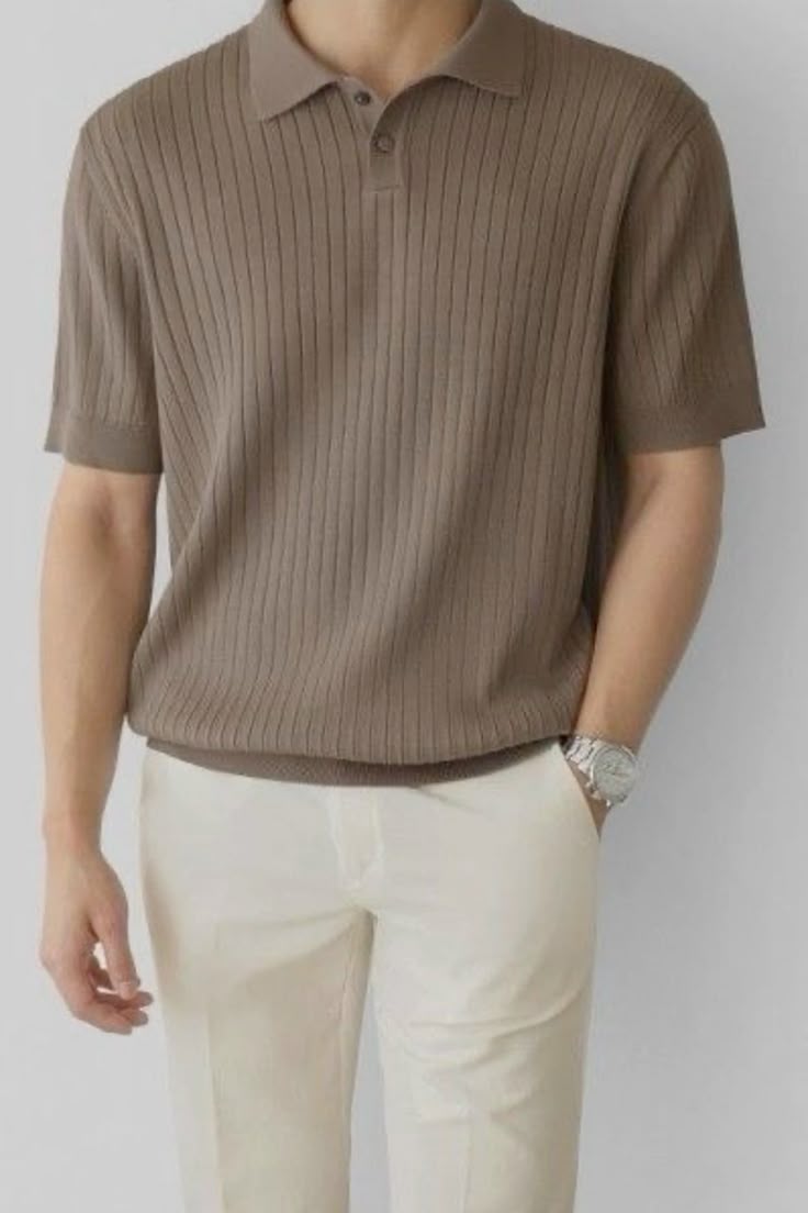 MEN's RIBBED KNIT POLO BROWN
